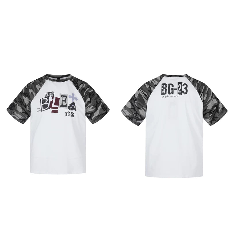 6254104155748,6089289553484,6089289553485,6089289553486, Camouflage Patchwork Cotton T-Shirt