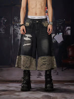 Camouflage Patchwork Wide-Leg Denim Pants 1