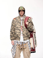 Camouflage Ripped Cotton Bomber Jacket 1