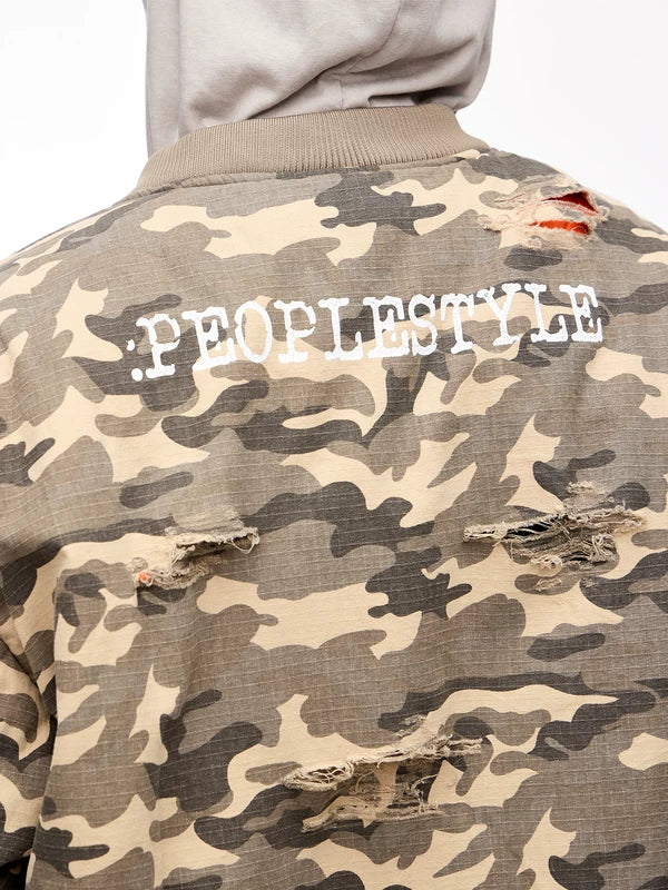 Camouflage Ripped Cotton Bomber Jacket 3