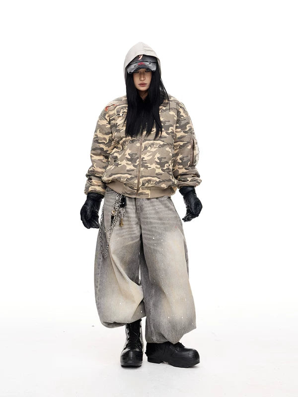 Camouflage Ripped Cotton Bomber Jacket 4