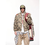 5623011128948,5623011128949,5623011128950, Camouflage Ripped Cotton Bomber Jacket