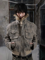Camouflage Short Jacket with Removable Fur Collar 1