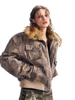 Camouflage Short Jacket with Removable Fur Collar 4