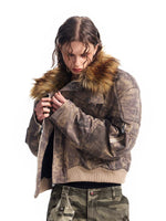 Camouflage Short Jacket with Removable Fur Collar 5