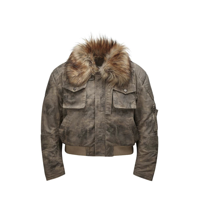 5639099364022,5639099364023,5639099364024, Camouflage Short Jacket with Removable Fur Collar