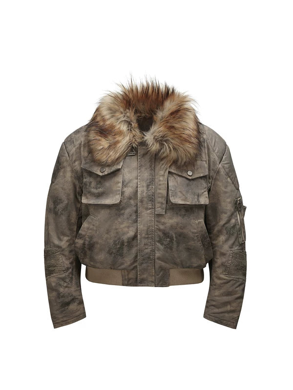 5953024425299,5953024425300,5953024425301, Camouflage Short Jacket with Removable Fur Collar