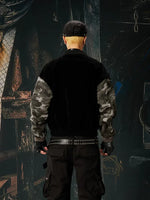 Camouflage Sleeve Studded Zip-Up Bomber Jacket 3