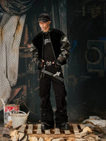 Camouflage Sleeve Studded Zip-Up Bomber Jacket 5