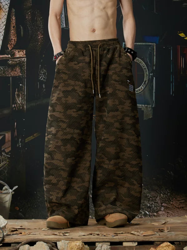 Camouflage Wide Leg Drawstring Sweatpants 3