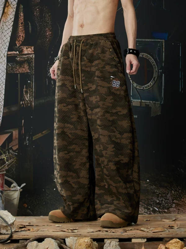 Camouflage Wide Leg Drawstring Sweatpants 4