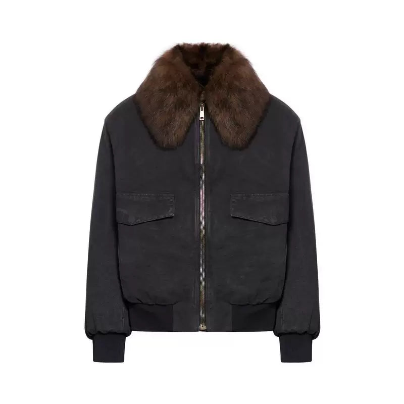 Canvas Flight Jacket with Removable Shearling Collar 1