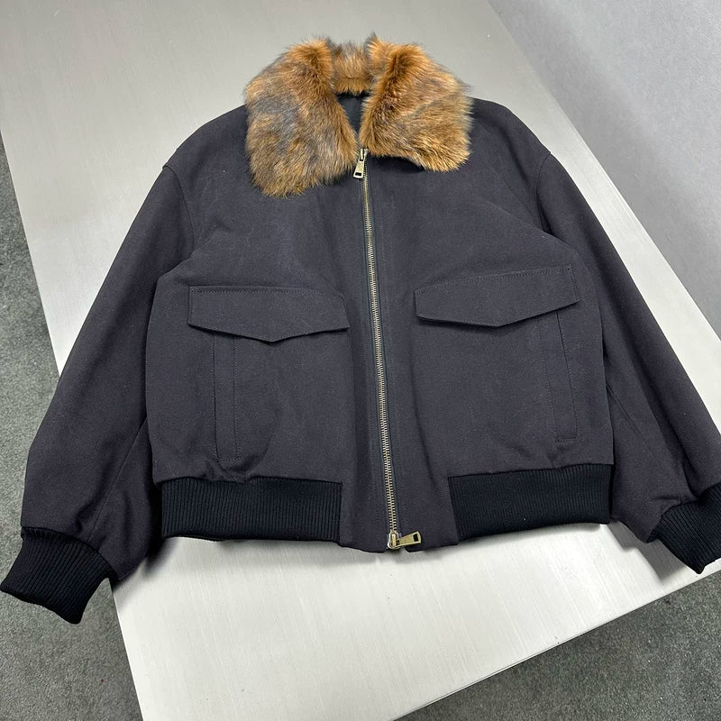 Canvas Flight Jacket with Removable Shearling Collar 3
