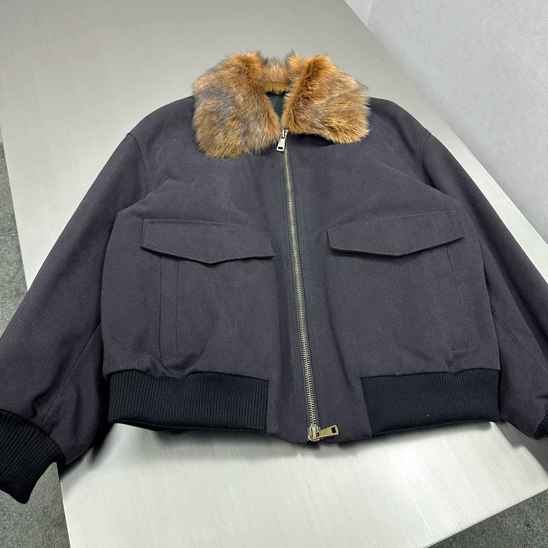 Canvas Flight Jacket with Removable Shearling Collar 4