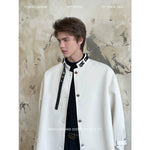 Cape-Style Belted Coat with Round Neck 1