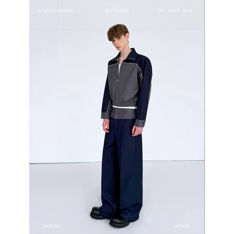 Casual Colorblock Jacket and Wide-Leg Pants Set 1