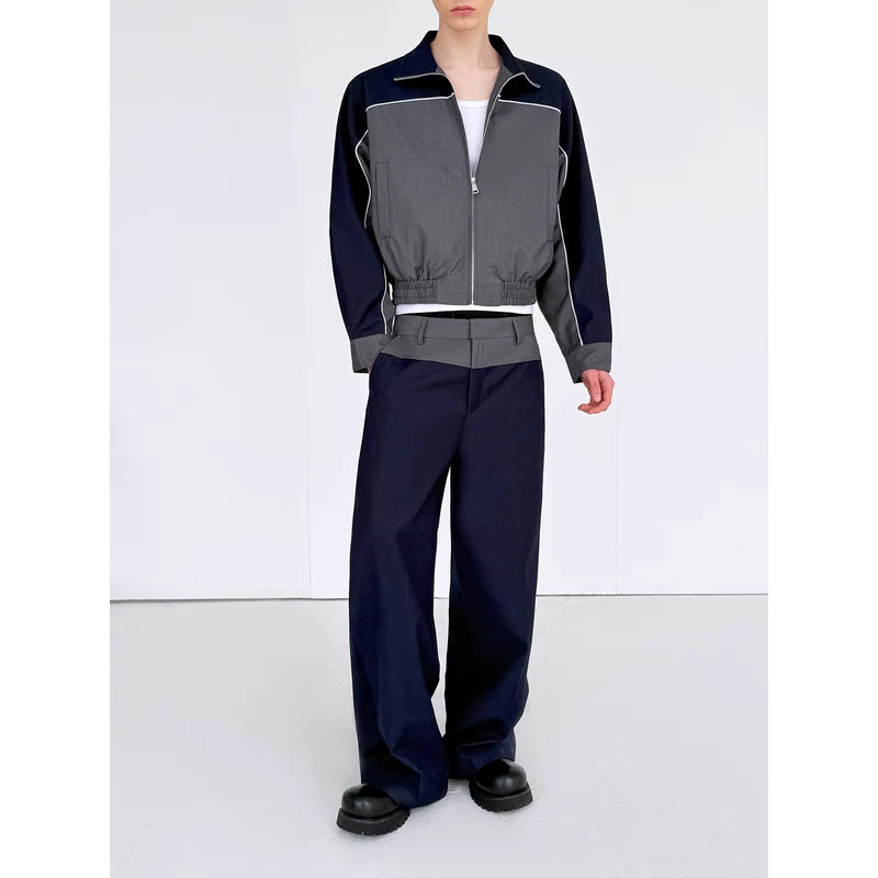 Casual Colorblock Jacket and Wide-Leg Pants Set 3