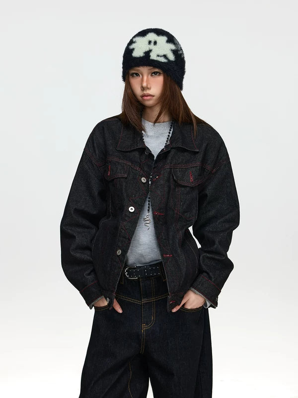 Casual Denim Lapel Jacket with Stitch Detailing 1