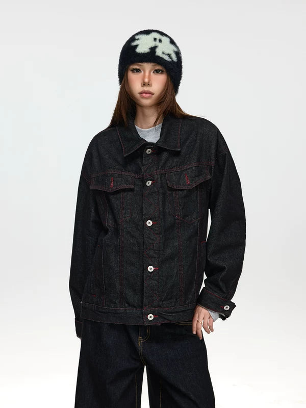 Casual Denim Lapel Jacket with Stitch Detailing 2