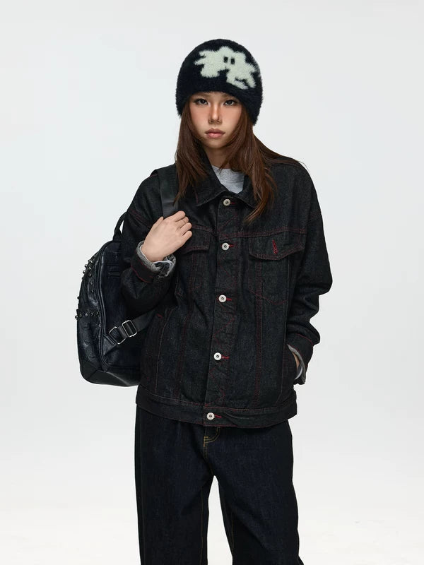 Casual Denim Lapel Jacket with Stitch Detailing 3