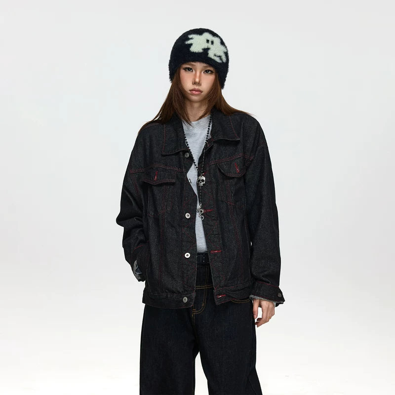 6178997419047,6178997419048,6178997419049,6178997419050, Casual Denim Lapel Jacket with Stitch Detailing