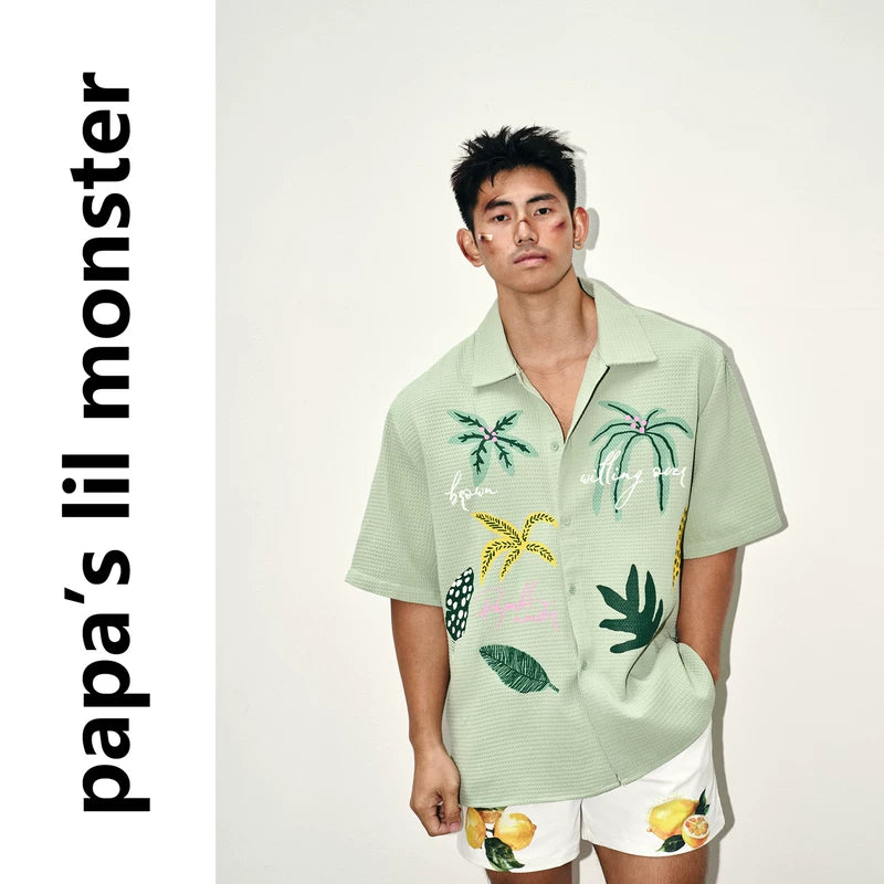 6096632517496,6096632517497,6096632517498, Casual Floral Print Short-Sleeve Shirt