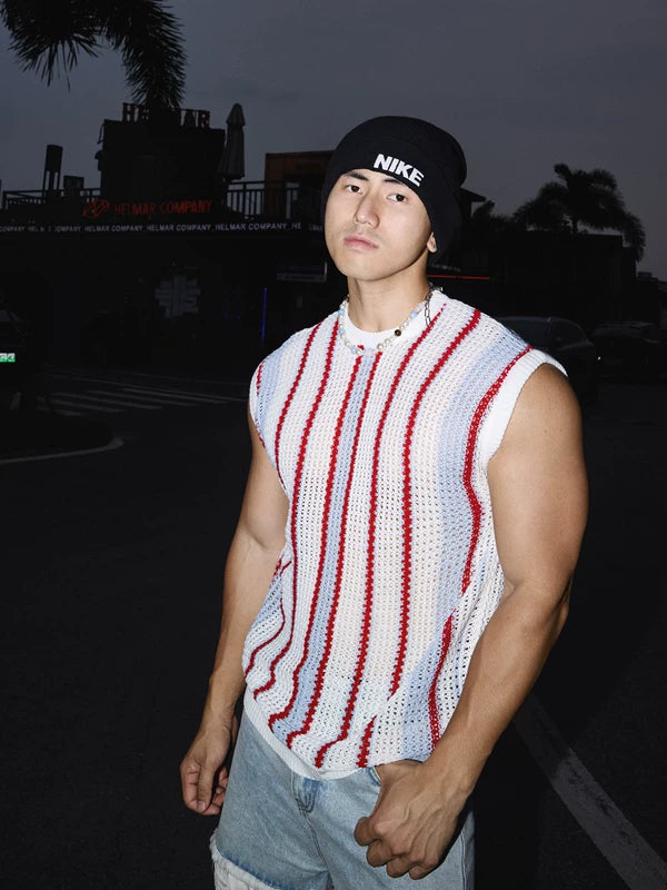 Casual Striped Knit Sleeveless Vest 1