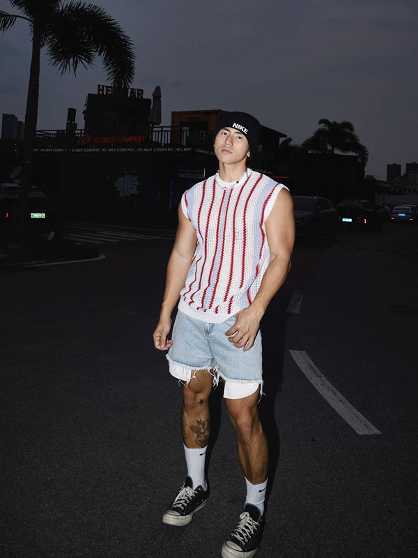 Casual Striped Knit Sleeveless Vest 2