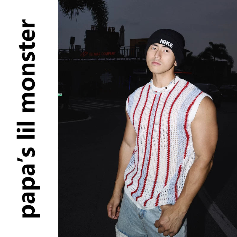 6242731007940,6242731007941,6242731007942, Casual Striped Knit Sleeveless Vest