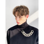 Chain Detail Loose Turtleneck Sweater 2