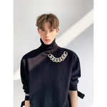 Chain Detail Loose Turtleneck Sweater 3