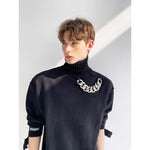 Chain Detail Loose Turtleneck Sweater 5