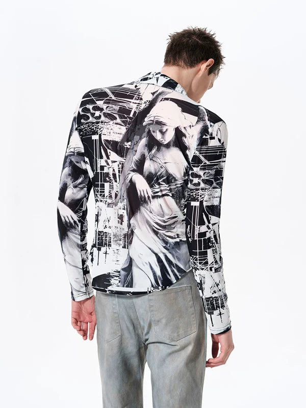 Character Print Slim Fit Mesh Shirt 2