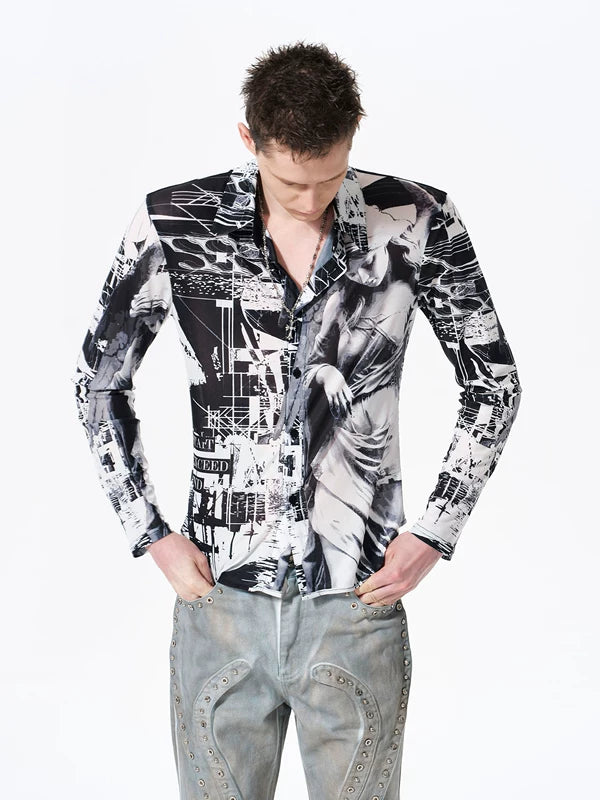 Character Print Slim Fit Mesh Shirt 3