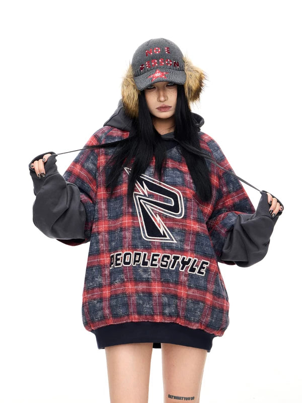 Checkered Fleece Oversized Hooded Sweatshirt 1