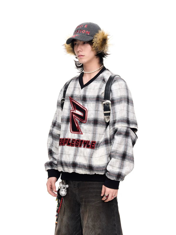 Checkered Fleece Oversized Hooded Sweatshirt 2