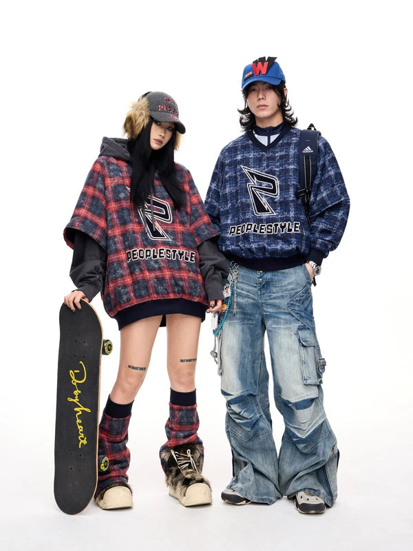 Checkered Fleece Oversized Hooded Sweatshirt 4