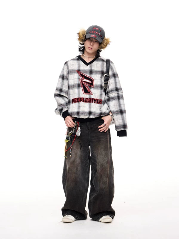 Checkered Fleece Oversized Hooded Sweatshirt 5