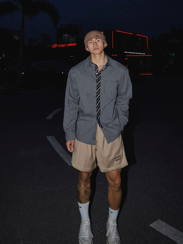 Checkered Long-Sleeve Shirt With Tie Design 2