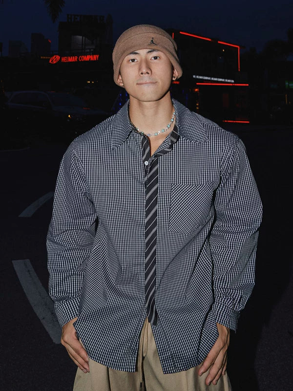 Checkered Long-Sleeve Shirt With Tie Design 3