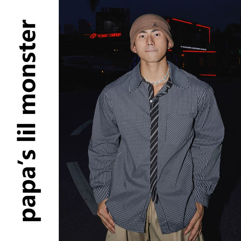 5925815740794,5925815740795,5925815740796,5925815740797, Checkered Long-Sleeve Shirt With Tie Design