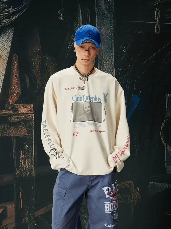 Clown Graphic Waffle Knit Crewneck Sweatshirt 1