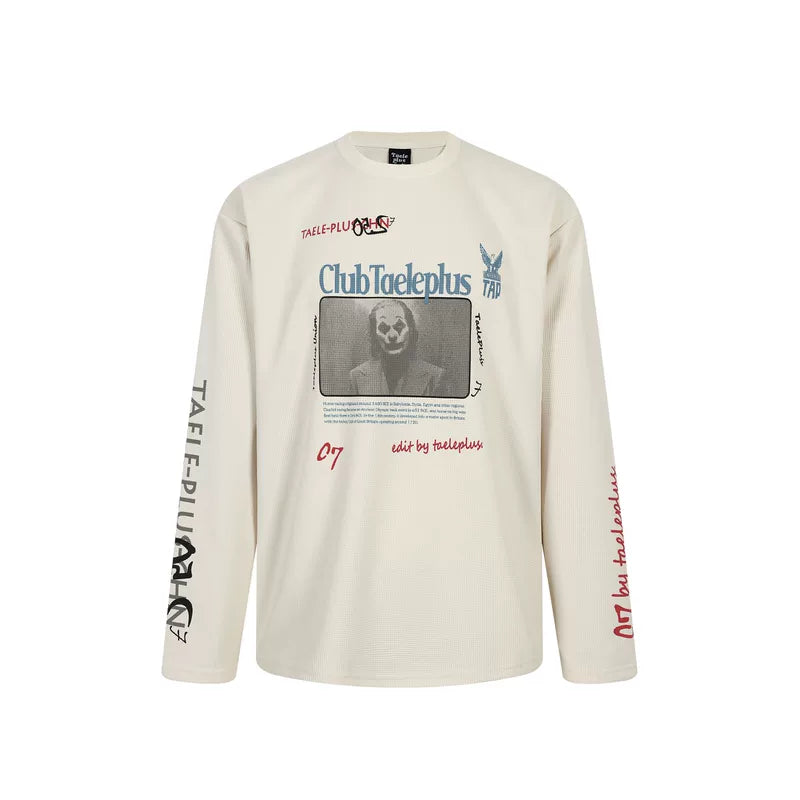 6026189532024,6026189532025,6026189532026, Clown Graphic Waffle Knit Crewneck Sweatshirt