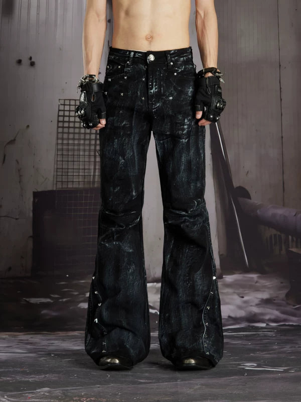 Coated Rivet Slim Fit Flared Pants 1