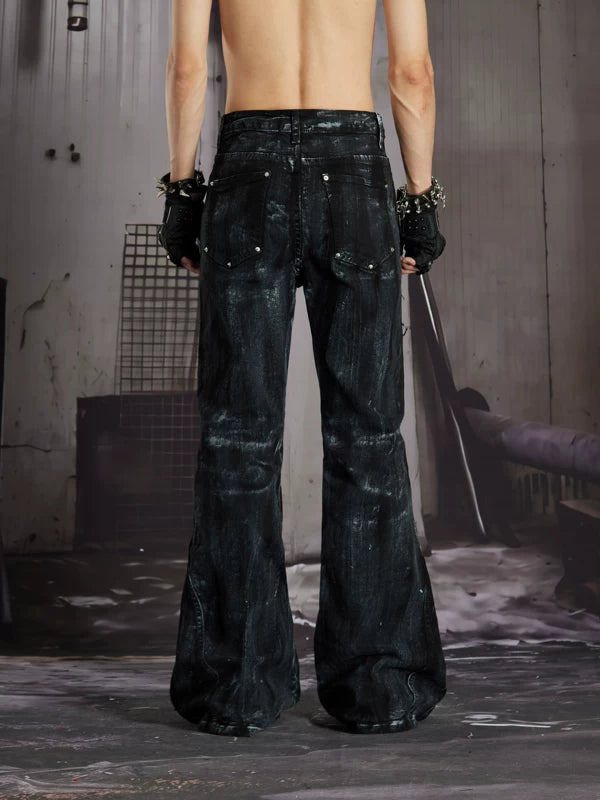 Coated Rivet Slim Fit Flared Pants 2