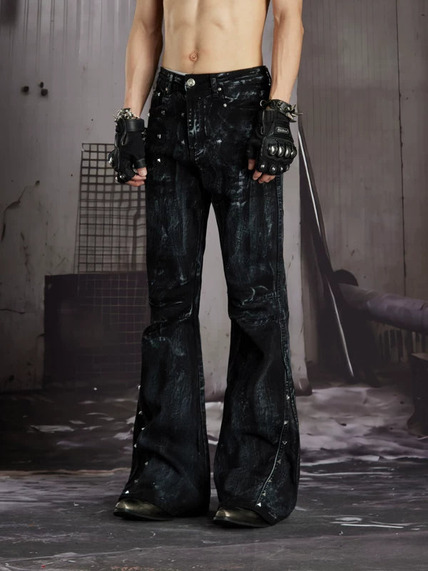 Coated Rivet Slim Fit Flared Pants 4