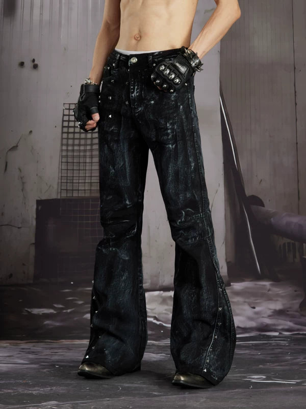 Coated Rivet Slim Fit Flared Pants 5