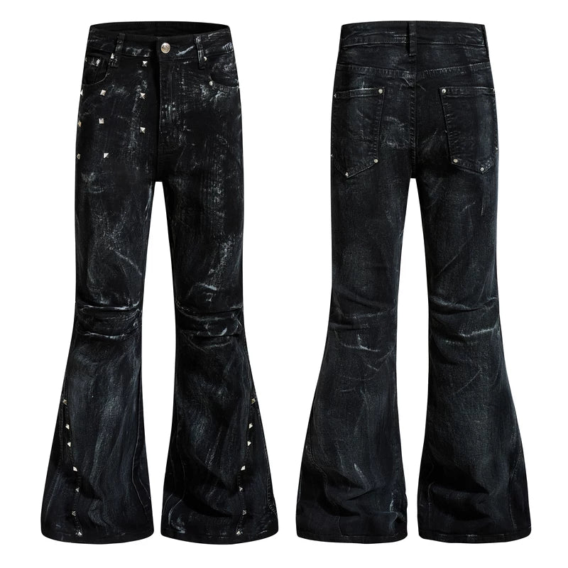 6096548680131,6096548680132,6096548680133,6096548680134,6096548680135, Coated Rivet Slim Fit Flared Pants