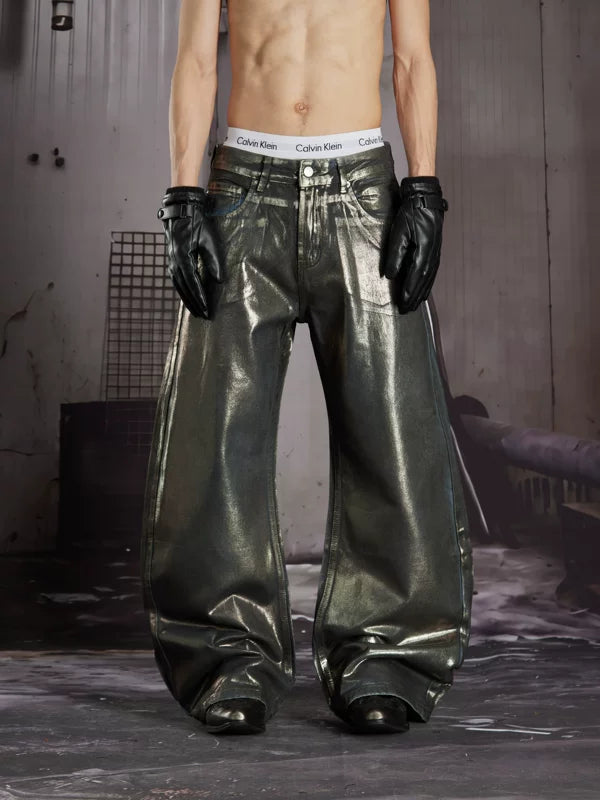 Coated Wide-Leg Flared Jeans 1