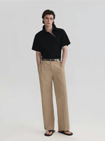 Collared Cotton T-Shirt With Diagonal Zipper 2